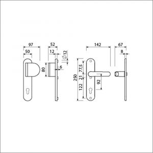 Ami VHB 250/50/1-90/83-378 veiligheids Rotaveer duwer-kruk langschildgarnituur SKG*** Archi Design ovaal VHB 250/50/1 profielcilinder PC 92 deurduwer 90/83 rechts en deurkruk 378 Rota Irox deurdikte 38-42 mm 621701