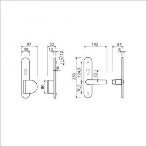 Ami VHB 250/50/1-90/83-378 senioren veiligheids Rotaveer duwer-kruk langschildgarnituur SKG** Archi Design ovaal omkeer VHB 250/50/1 profielcilinder PC 72 omkeer deurduwer 90/83 rechts en deurkruk 378 Rota Irox deurdikte 38-42 mm 621801