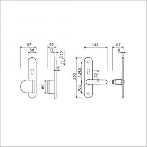 Ami VHB 250/50/1-90/83-378 senioren veiligheids Rotaveer duwer-kruk langschildgarnituur SKG** Archi Design ovaal omkeer VHB 250/50/1 profielcilinder PC 72 omkeer deurduwer 90/83 links en deurkruk 378 Rota Irox deurdikte 38-42 mm 621851