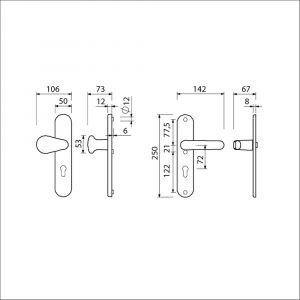 Ami VHB 250/50/1-173-378 veiligheids Rotaveer knop-kruk langschildgarnituur SKG*** ovaal VHB Varo knop 173 250/50/1 buiten en binnen profielcilinder PC 72 en deurkruk 378 Rota Irox deurdikte 38-42 mm 621871