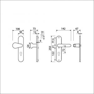 Ami VHB 250/50/1-173-378 veiligheids Rotaveer knop-kruk langschildgarnituur SKG*** ovaal VHB Varo knop 173 250/50/1 buiten en binnen profielcilinder PC 92 en deurkruk 378 Rota Irox deurdikte 38-42 mm 621873