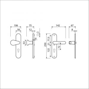 Ami VHB 250/50/1-173-378 veiligheids Rotaveer kruk-kruk langschildgarnituur SKG*** Archi Design ovaal VHB deurkruk 173/378 Rota 250/50/1 profielcilinder PC 72 Irox deurdikte 38-42 mm 621875