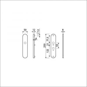 Ami VHB 250/50/1 veiligheidslangschild SKG*** Archi Design ovaal VHB 250/50/1 buiten blind binnen profielcilinder PC 55 Irox deurdikte 38-42 mm 622104