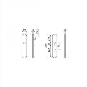 Ami VHB 250/50/1 veiligheidslangschild SKG*** Archi Design ovaal VHB 250/50/1 buiten blind binnen profielcilinder PC 72 Irox deurdikte 38-42 mm 622106