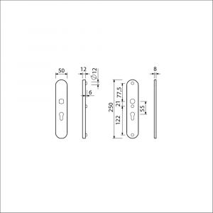 Ami VHB 250/50/1 veiligheidslangschild SKG*** Archi Design ovaal VHB 250/50/1 buiten en binnen profielcilinder PC 55 Irox deurdikte 38-42 mm 622121