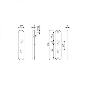 Ami VHB 250/50/1 veiligheidslangschild SKG*** Archi Design ovaal VHB 250/50/1 buiten en binnen profielcilinder PC 72 Irox deurdikte 38-42 mm 622141