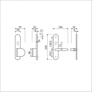 Ami VHB 250/50/1-90/83 senioren veiligheidsvoordeur-duwerlangschildgarnituur SKG** Archi Design ovaal omkeer VHB 250/50/1 profielcilinder PC 72 omkeer deurduwer 90/83 rechts en deurkruk 356 Irox deurdikte 38-42 mm 622194