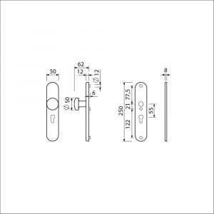 Ami VHB 250/50/1-169/50 veiligheidsvoordeur-knoplangschildgarnituur SKG*** Archi Design ovaal VHB 250/50/1 knop 169/50 profielcilinder PC 55 en zonder deurkruk Irox deurdikte 38-42 mm 622260