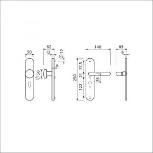 Ami VHB 250/50/1-169/50 veiligheidsvoordeur-knoplangschildgarnituur SKG*** Archi Design ovaal VHB 250/50/1 knop 169/50 profielcilinder PC 55 en deurkruk 356 Irox deurdikte 38-42 mm 622261