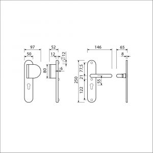 Ami VHB 250/50/1-90/83 veiligheidsvoordeur-duwerlangschildgarnituur SKG*** Archi Design ovaal VHB 250/50/1 profielcilinder PC 55 deurduwer 90/83 rechts en deurkruk 356 Irox deurdikte 38-42 mm 622305