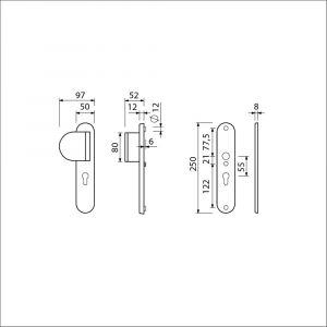 Ami VHB 250/50/1-90/83 veiligheidsvoordeur-duwerlangschildgarnituur SKG*** Archi Design ovaal VHB 250/50/1 profielcilinder PC 55 deurduwer 90/83 links en zonder deurkruk Irox deurdikte 38-42 mm 622350