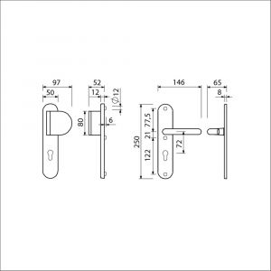 Ami VHB 250/50/1-90/83 veiligheidsvoordeur-duwerlangschildgarnituur SKG*** Archi Design ovaal VHB 250/50/1 profielcilinder PC 72 deurduwer 90/83 rechts en deurkruk 356 Irox deurdikte 38-42 mm 622405