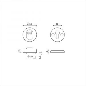 Ami VHB rond rozet veiligheidsrozet SKG*** Archi Design rond VHB rozet rond 60/15 buiten kerntrek KT binnen profielcilinder PC Irox deurdikte 38-42 mm 623021