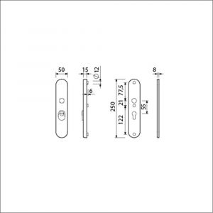 Ami VHB 250/15 KT veiligheidslangschild SKG*** kerntrekbeveiliging Archi Design ovaal VHB 250/15 buiten kerntrek KT 55 binnen profielcilinder PC 55 Irox deurdikte 38-42 mm 623104