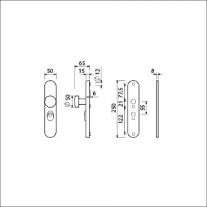 Ami VHB 250/15-169/50 KT veiligheids knop-kruk langschildgarnituur SKG*** kerntrekbeveiliging Archi Design ovaal VHB 250/15 knop 169/50 KT 55 en zonder deurkruk profielcilinder PC 55 Irox deurdikte 38-42 mm 623123