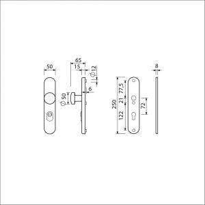 Ami VHB 250/15-169/50 KT veiligheids knop-kruk langschildgarnituur SKG*** kerntrekbeveiliging Archi Design ovaal VHB 250/15 knop 169/50 KT 72 en zonder deurkruk profielcilinder PC 72 Irox deurdikte 38-42 mm 623125