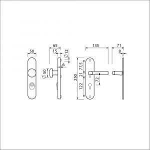 Ami VHB 250/15-169/50 KT veiligheids knop-kruk langschildgarnituur SKG*** kerntrekbeveiliging Archi Design ovaal VHB 250/15 knop 169/50 KT 72 en deurkruk 356 profielcilinder PC 72 Irox deurdikte 38-42 mm 623126