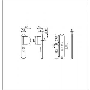 Ami VHB 250/15-90/83 KT veiligheids duwer-kruk langschildgarnituur SKG*** kerntrekbeveiliging Archi Design ovaal VHB 250/50/1 KT 55 deurduwer 90/83 rechts en zonder deurkruk Irox deurdikte 38-42 mm 623160