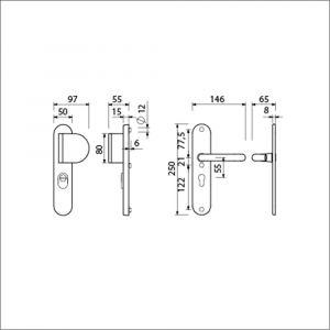 Ami VHB 250/15-90/83 KT veiligheids duwer-kruk langschildgarnituur SKG*** kerntrekbeveiliging Archi Design ovaal VHB 250/50/1 KT 55 deurduwer 90/83 rechts en deurkruk 356 Irox deurdikte 38-42 mm 623161