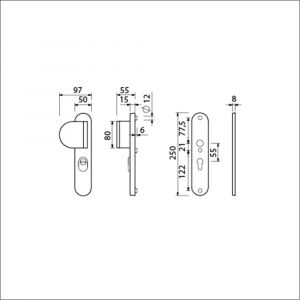 Ami VHB 250/15-90/83 KT veiligheids duwer-kruk langschildgarnituur SKG*** kerntrekbeveiliging Archi Design ovaal VHB 250/50/1 KT 55 deurduwer 90/83 links en zonder deurkruk Irox deurdikte 38-42 mm mm 623164