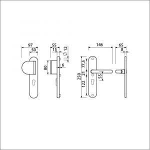 Ami VHB 250/15-90/83 KT veiligheids duwer-kruk langschildgarnituur SKG*** kerntrekbeveiliging Archi Design ovaal VHB 250/50/1 KT 55 deurduwer 90/83 links en deurkruk 356 Irox deurdikte 38-42 mm 623165