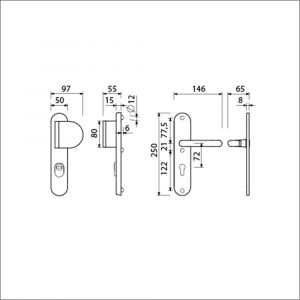 Ami VHB 250/15-90/83 KT veiligheids duwer-kruk langschildgarnituur SKG*** kerntrekbeveiliging Archi Design ovaal VHB 250/50/1 KT 72 deurduwer 90/83 rechts en deurkruk 356 Irox deurdikte 38-42 mm 623171