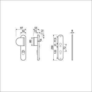 Ami VHB 250/15-90/83 KT veiligheids duwer-kruk langschildgarnituur SKG*** kerntrekbeveiliging Archi Design ovaal VHB 250/50/1 KT 72 deurduwer 90/83 links en zonder deurkruk Irox deurdikte 38-42 mm 623174