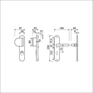 Ami VHB 250/15-90/83 KT veiligheids duwer-kruk langschildgarnituur SKG*** kerntrekbeveiliging Archi Design ovaal VHB 250/50/1 KT 72 deurduwer 90/83 links en deurkruk 356 Irox deurdikte 38-42 mm 623175