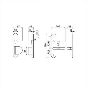 Ami VHB 250/15 KT senioren veiligheidslangschild SKG*** kerntrekbeveiliging Archi Design ovaal omkeer VHB 250/50/1 KT 72 omkeer deurduwer 90/83 links en deurkruk 356 Irox deurdikte 38-42 mm 623195