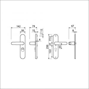 Ami VHB 250/15-378 KT veiligheids Rotaveer kruk-kruk langschildgarnituur SKG*** kerntrekbeveiliging Archi Design VHB 378 Rota 250/15 KT 55 en profielcilinder PC 55 Irox deurdikte 38-42 mm 623202