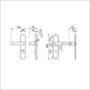 Ami VHB 250/15-378 KT veiligheids Rotaveer kruk-kruk langschildgarnituur SKG*** kerntrekbeveiliging Archi Design VHB 378 Rota 250/50/1 KT 72 en profielcilinder PC 72 Irox deurdikte 38-42 mm 623212