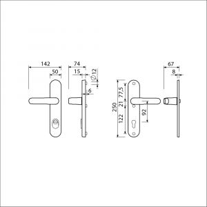 Ami VHB 250/15-378 KT veiligheids Rotaveer kruk-kruk langschildgarnituur SKG*** kerntrekbeveiliging Archi Design VHB 378 Rota 250/50/1 KT 92 en profielcilinder PC 92 Irox deurdikte 38-42 mm 623222