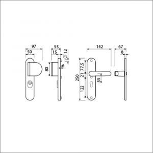 Ami VHB 250/15-90/83-378 KT veiligheids Rotaveer duwer-kruk langschildgarnituur SKG*** kerntrekbeveiliging Archi Design VHB 250/15 KT 55 deurduwer 90/83 rechts en deurkruk 378 Rota Irox deurdikte 38-42 mm 623301