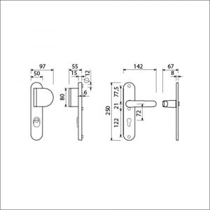 Ami VHB 250/15-90/83-378 KT veiligheids Rotaveer duwer-kruk langschildgarnituur SKG*** kerntrekbeveiliging Archi Design VHB 250/15 KT 72 deurduwer 90/83 rechts en deurkruk 378 Rota Irox deurdikte 38-42 mm 623311