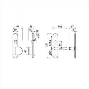 Ami VHB 250/15-90/83-378 KT senioren veiligheids Rotaveer duwer-kruk langschildgarnituur SKG*** kerntrekbeveiliging omkeer Archi Design VHB 250/15 KT 72 omkeer deurduwer 90/83 rechts en deurkruk 378 Rota Irox 2 GTS deurdikte 38-42 mm 623331