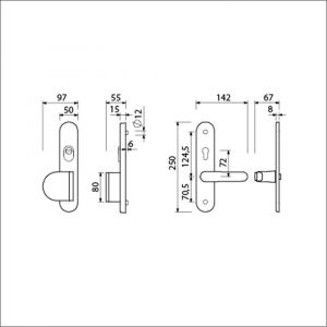 Ami VHB 250/15-90/83-378 KT senioren veiligheids Rotaveer duwer-kruk langschildgarnituur SKG*** kerntrekbeveiliging omkeer Archi Design VHB 250/15 KT 72 omkeer deurduwer 90/83 links en deurkruk 378 Rota Irox 2 GTS deursikte 38/42 623335