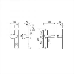 Ami VHB 250/15-173-378 KT veiligheids Rotaveer knop-kruk langschildgarnituur SKG*** kerntrekbeveiliging VHB knop 173 Varo en deurkruk 378 Rota 250/15 buiten kerntrek KT 92 binnen profielcilinder PC 92 Irox deurdikte 38-42 mm Archi Design 623343