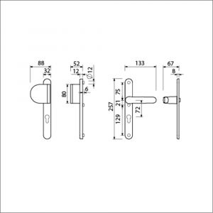 Ami VHB 257/32/2-90/83-378 veiligheids Rotaveer duwer-kruk smalschildgarnituur SKG** Archi Design ovaal VHB 257/32/2 deurduwer 90/83 profielcilinder PC 72 links en deurkruk 378 Rota Irox deurdikte 53-57 mm 625317