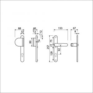 Ami VHB 257/32/2-90/83-378 veiligheids Rotaveer duwer-kruk smalschildgarnituur SKG** Archi Design ovaal VHB 257/32/2 deurduwer 90/83 profielcilinder PC 92 links en deurkruk 378 Rota Irox deurdikte 53-57 mm 625329