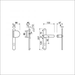 Ami VHB 257/32/2-90/83-378 veiligheids Rotaveer duwer-kruk smalschildgarnituur SKG** Archi Design ovaal VHB 257/32/2 deurduwer 90/83 profielcilinder PC 92 rechts en deurkruk 378 Rota Irox deurdikte 67-73 mm 625330