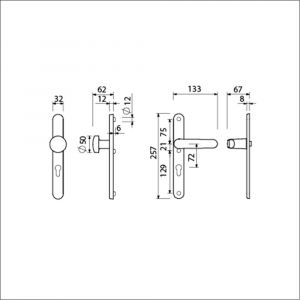 Ami VHB 257/32/2-169/50-378 veiligheids Rotaveer knop-kruk smalschildgarnituur SKG** Archi Design ovaal VHB 257/32/2 knop 169/50 profielcilinder PC 72 en deurkruk 378 Rota Irox deurdikte 53-57 mm 625416