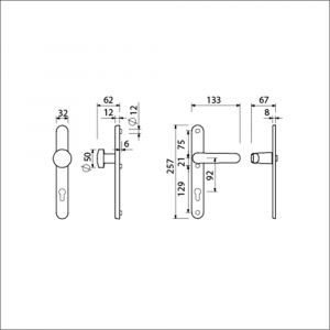 Ami VHB 257/32/2-169/50-378 veiligheids Rotaveer knop-kruk smalschildgarnituur SKG** Archi Design ovaal VHB 257/32/2 knop 169/50 profielcilinder PC 92 en deurkruk 378 Rota Irox deurdikte 53-57 mm 625419