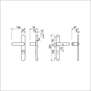 Ami VHB 257/37/15-378 KT veiligheids Rotaveer kruk-kruk smalschildgarnituur SKG*** kerntrekbeveiliging Archi Design VHB deurkruk 378 Rota 257/37/2 KT 92 en deurkruk 378 Rota 257/32/2 profielcilinder PC 92 Irox deurdikte 53-57 mm 625526