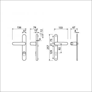 Ami VHB 257/37/15-378 KT veiligheids Rotaveer kruk-kruk smalschildgarnituur SKG*** kerntrekbeveiliging Archi Design VHB deurkruk 378 Rota 257/37/2 KT 92 en deurkruk 378 Rota 257/32/2 profielcilinder PC 92 Irox deurdikte 68-72 mm 625527