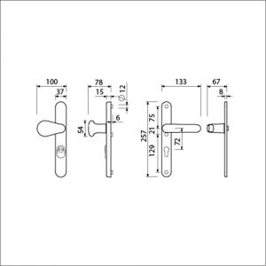 Ami VHB 257/37/2-173- 378 KT veiligheids Rotaveer kruk-kruk smalschildgarnituur SKG*** kerntrekbeveiliging Archi Design VHB knop 173 Rota 257/37/2 KT 72 Irox en deurkruk 378 Rota 257/32/2 profielcilinder PC 72 deurdikte 53-57 mm 625555