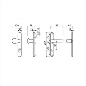 Ami VHB 257/37/2-173- 378 KT veiligheids Rotaveer kruk-kruk smalschildgarnituur SKG*** kerntrekbeveiliging Archi Design VHB knop 173 Rota 257/37/2 KT 92 Irox en deurkruk 378 Rota 257/32/2 profielcilinder PC 92 deurdikte 53-57 mm 625557