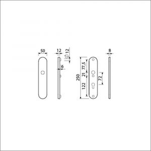 Ami VHB 250/50/1 veiligheidslangschild SKG*** ovaal VHB 250/50/1 buiten blind F1 binnen profielcilinder PC 72 deurdikte 53-57 mm 653076