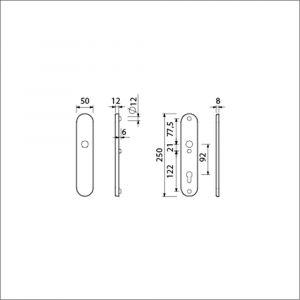 Ami VHB 250/50/1 veiligheidslangschild SKG*** ovaal VHB 250/50/1 buiten blind F1 binnen profielcilinder PC 92 deurdikte 53-57 mm 653082