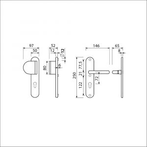 Ami VHB 250/50/1-90/83 veiligheidsvoordeur-duwerlangschildgarnituur SKG*** ovaal VHB 250/50/1 profielcilinder PC 72 deurduwer 90/83 links F1 profielcilinder PC 72 en deurkruk 369 M6 deurdikte 38-42 mm 653455