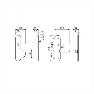 Ami VHB 250/50/1-90/83 senioren veiligheidsvoordeur-duwerlangschildgarnituur SKG** ovaal omkeer VHB 250/50/1 profielcilinder PC 72 omkeer deurduwer 90/83 rechts TS en deurkruk 369 M6 F1 deurdikte 38-42 mm 653503